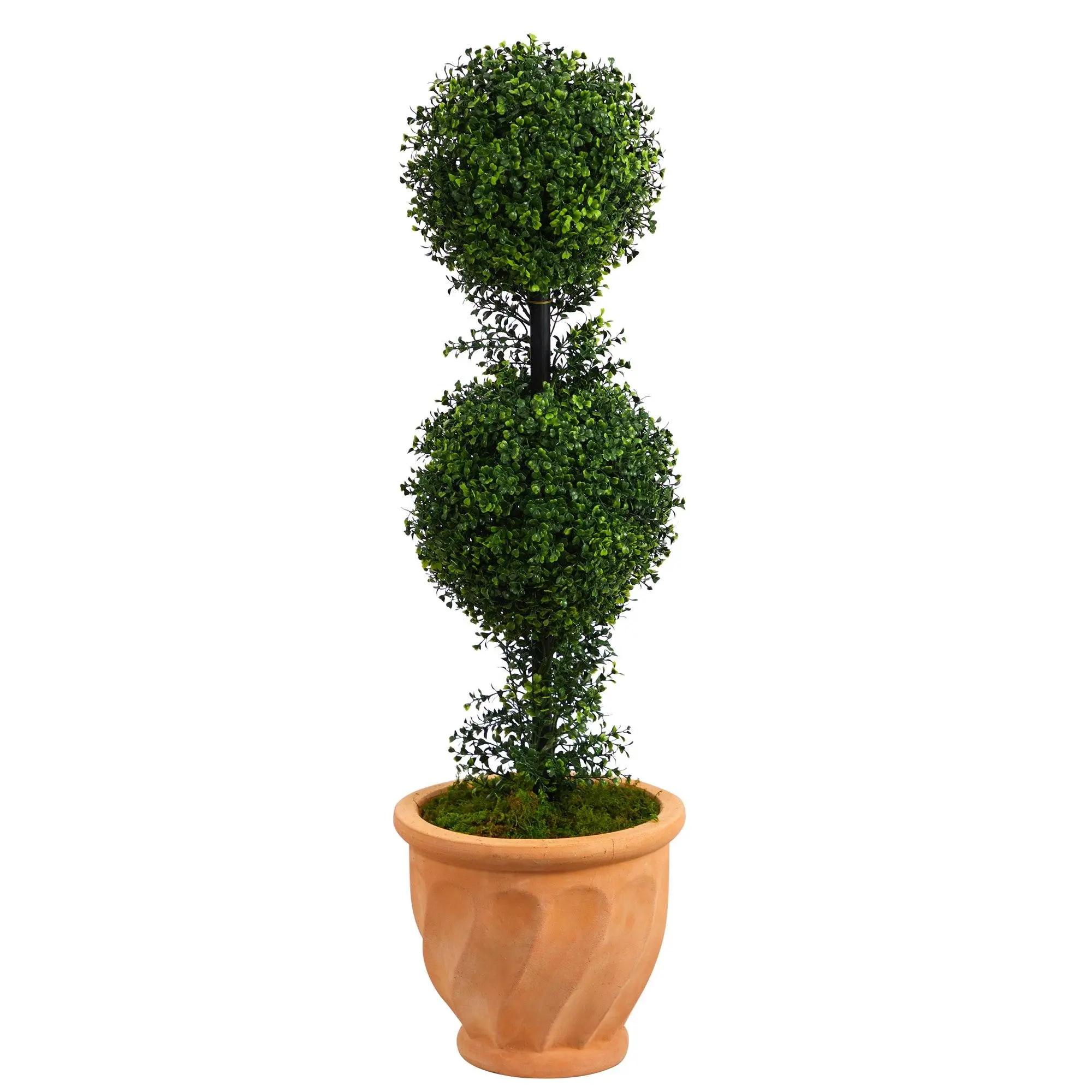 40 in Lifelike Double Ball Boxwood Topiary Tree with Boxwood Foliage - Fake Plant in Terra-Cotta Planter, Indoor Outdoor Decorative Plant Decor, Elegantly Greet Guests Floor Room Accent