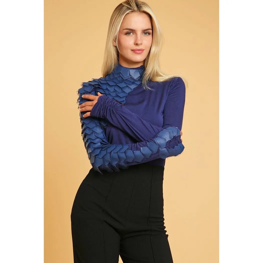 Raw Moda Long Sleeves Leather Patch Top