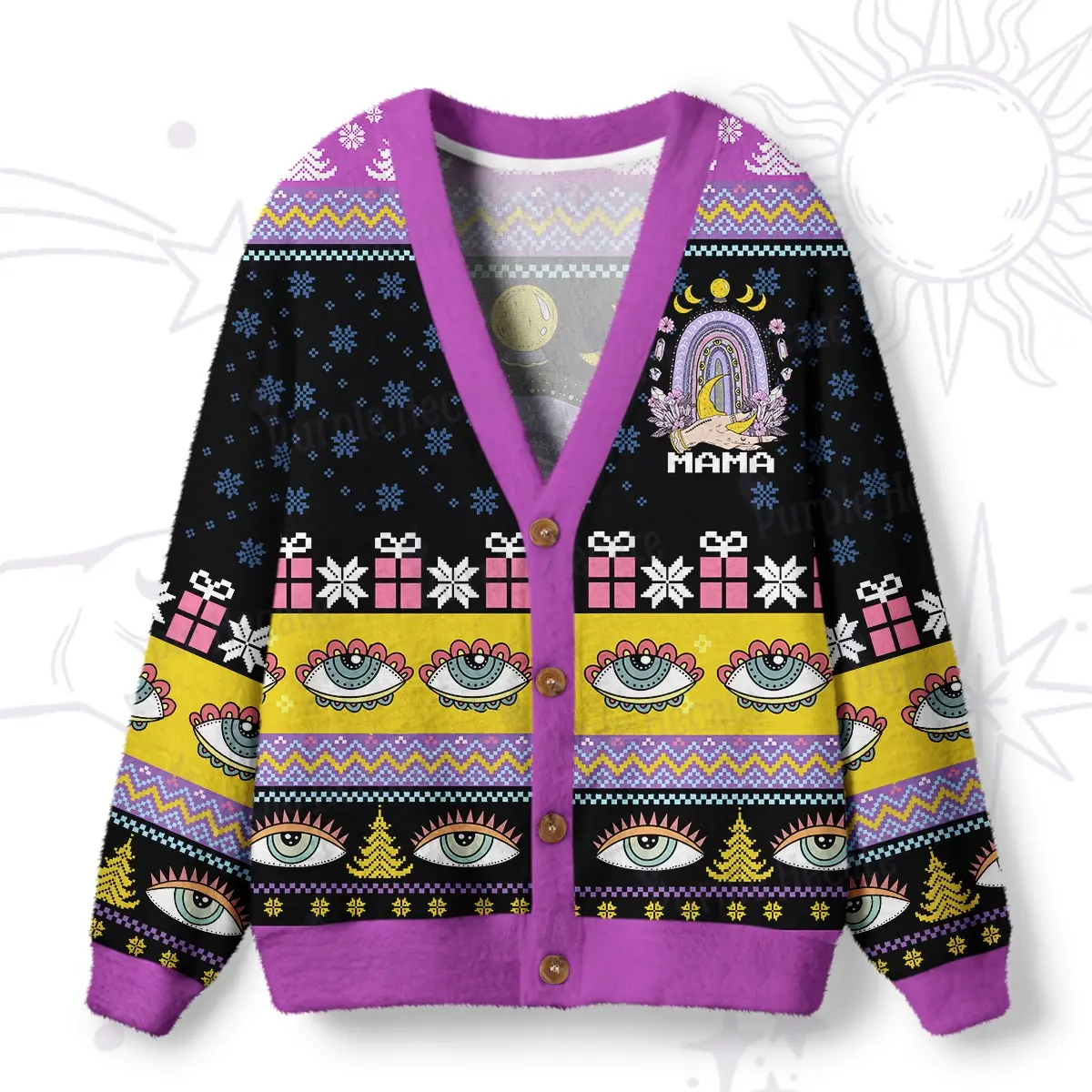 Gothic Mama Rainbow Ugly Cardigan Sweaters