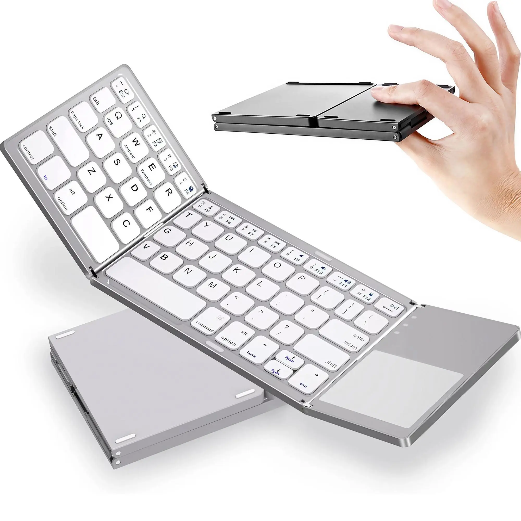 Rechargeable Foldable Keyboard, 1 Count Portable Bluetooth-compatible Wireless Multifunctional Keyboard with Touchpad & Number Pad, Suitable for Android, Windows, iOS, PC/Laptop/Smartphone/Tablet, Folding Wireless Keyboard