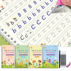 Magic Practice Copybook Set - 4 Books with Pens Reusable Writing Practice Book Preschool Learning Number & Letter Tracing Calligraphy Painting Supplies for Kids Age 3-8