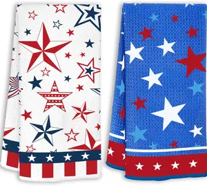 Fancy Land 4th of July Kitchen Towels 2 Pcs Star Dish Towels Independence Day Bathroom Hand Towels Patriotic Memorial Day Party Supplies