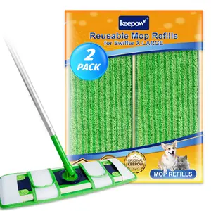 KEEPOW Reusable Microfiber Mop Pads XL Velcro Adjustable Dry Sweeping Cloths for Swiffer XL (mop is not included)