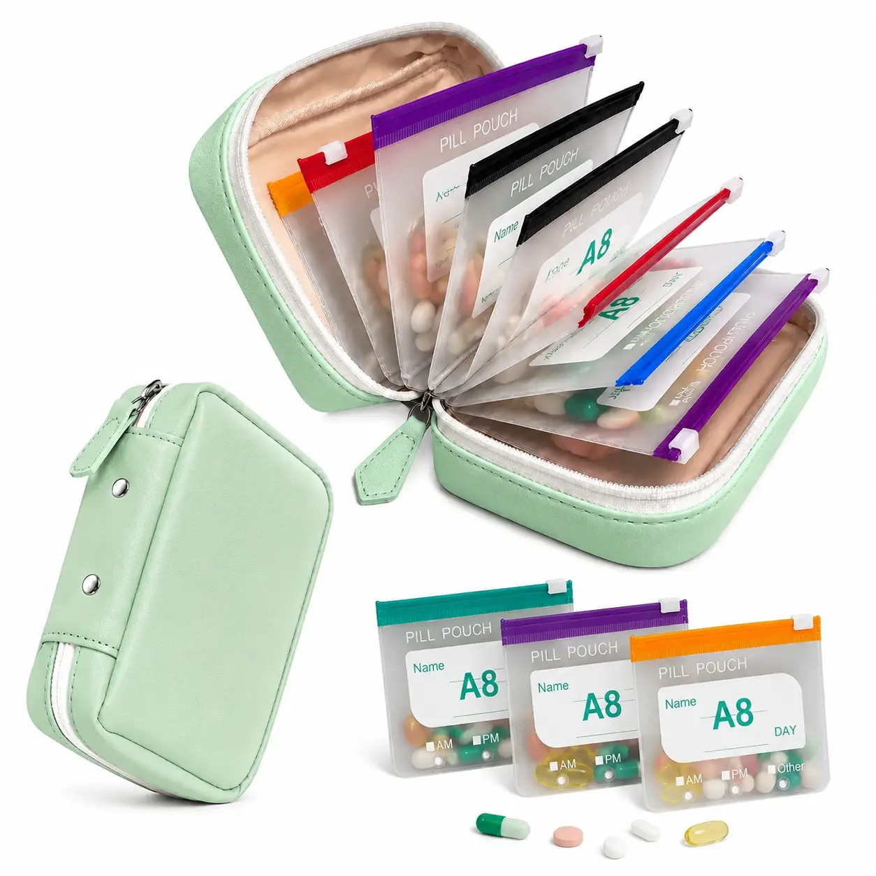 Waterproof Pill Pouch Set, Large Weekly Pill Organizer with 14 Color-Coded Medicine Pouches, Reusable Travel Medicine Organizer, Zippered Pill Storage for Fish Oils, Vitamins, dealsforyou, summerwins