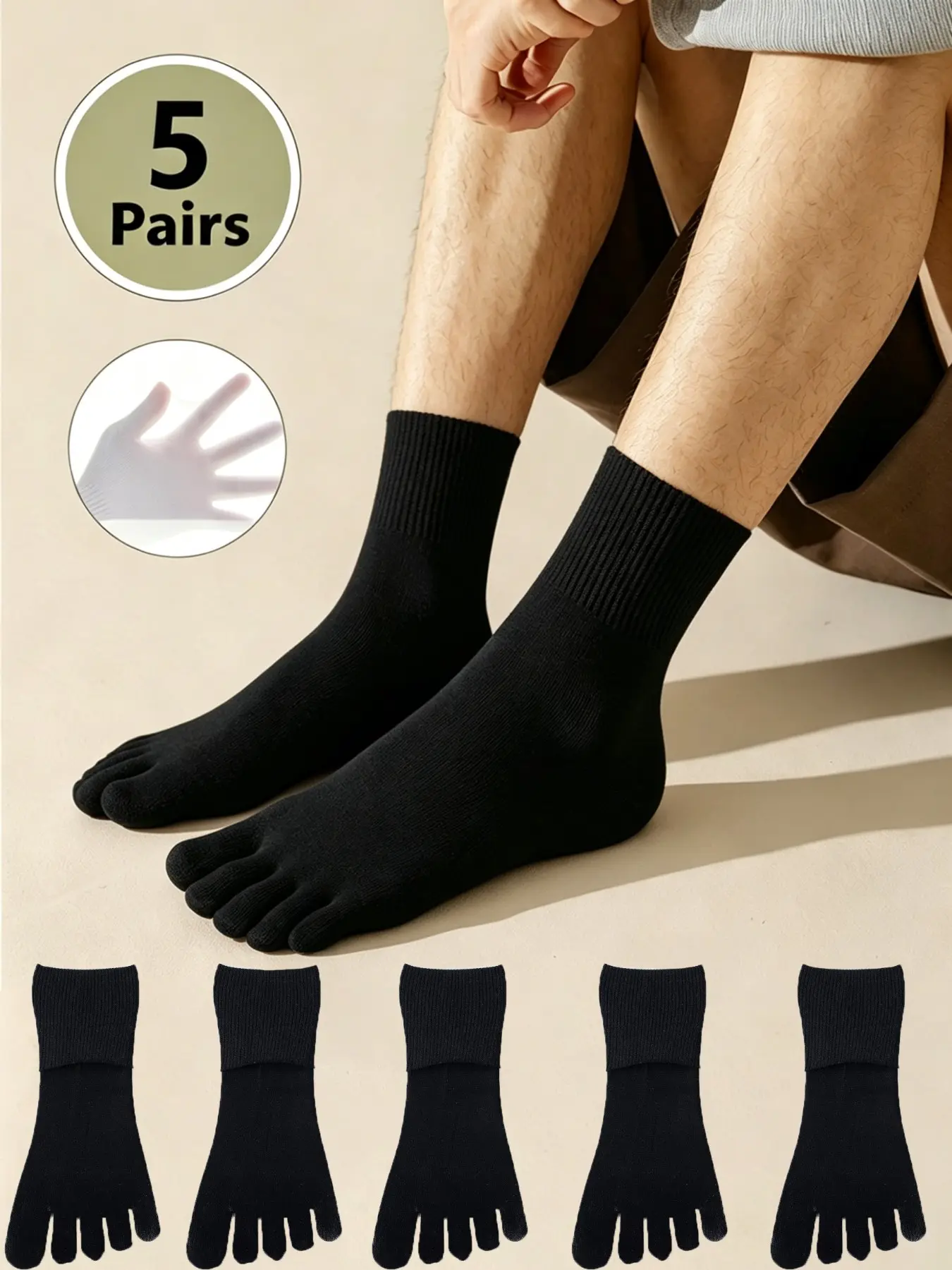 5 Pairs/10 Pairs Men's Summer Thin Breathable Sweat-Wicking Transparent Crew Socks, Five-Toe Socks for Daily Wear, Casual All-Season Footwear, Casual Stylish Socks, Sock Packs