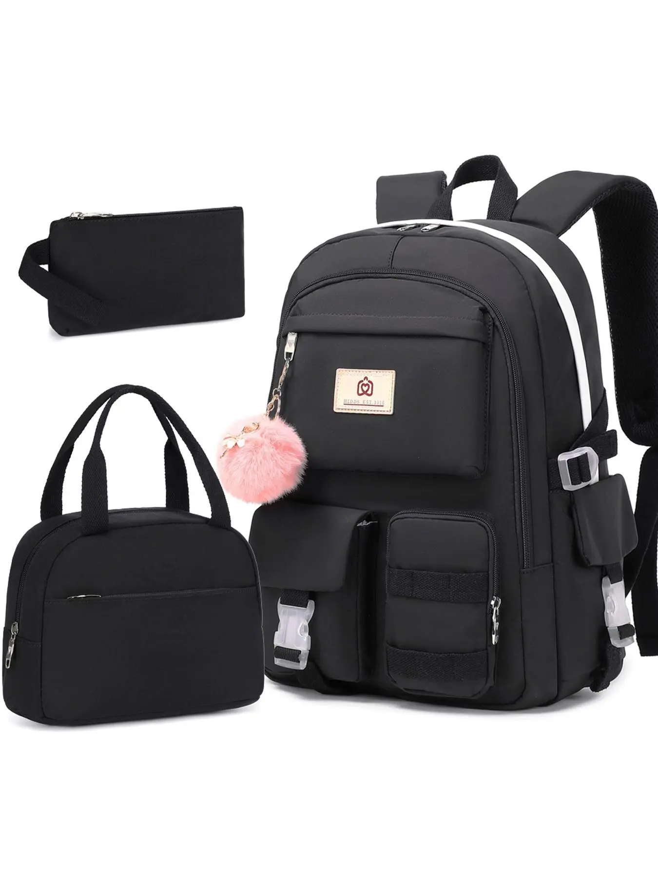 Fashionable Front Multi-separate Pockets Design Backpack Set, Waterproof Backpack & Crossbody Bag & Pencil Case, Casual Trendy Versatile High-quality Daily Commuting Bag Set