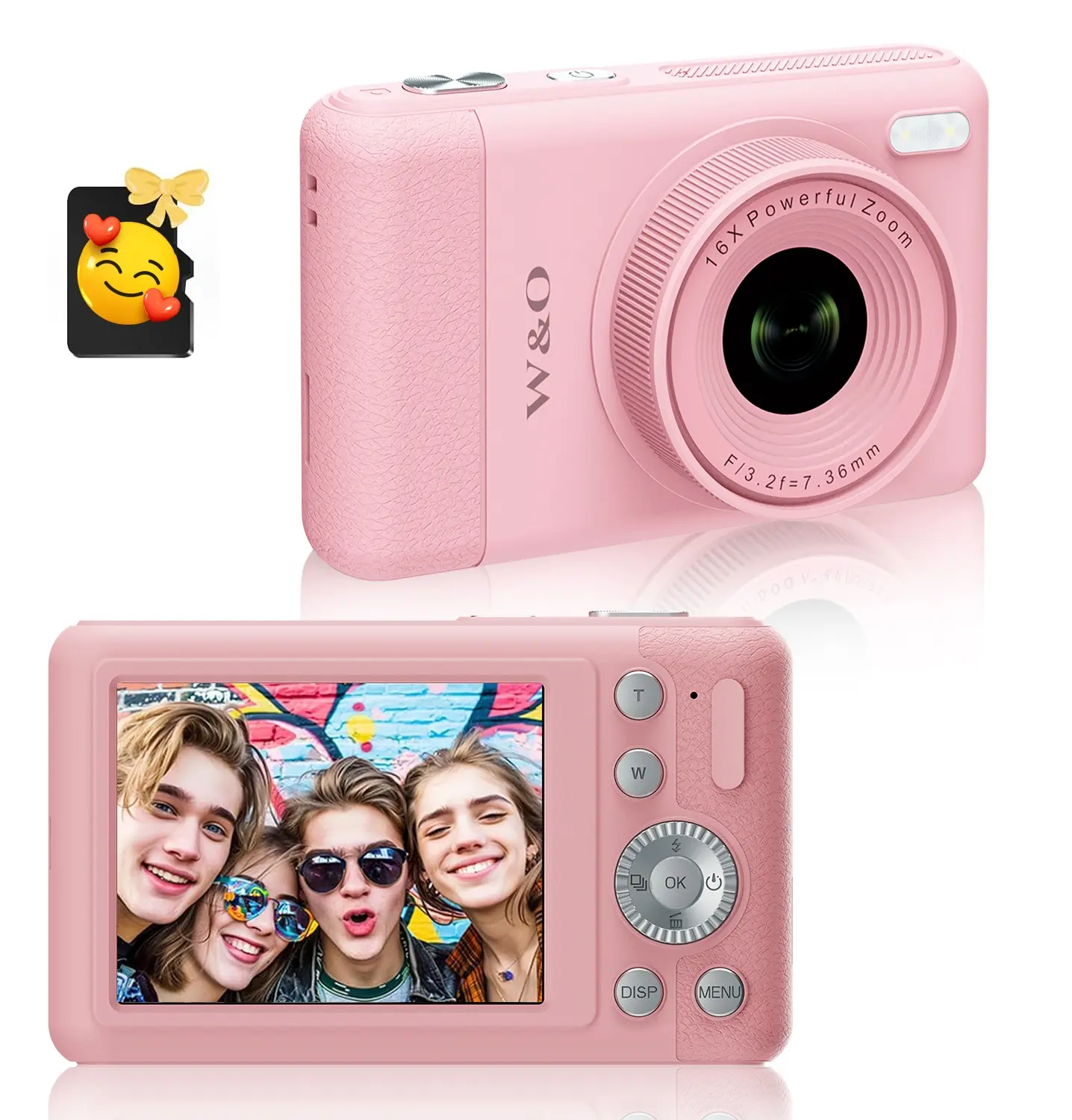 W&O Digital Camera,Portable CCD Cameras Gifts,HD Digital Video Cameras Toddler,Portable Toy 3-10 Ages Girls Boys,32GB TF Card Rechargeable