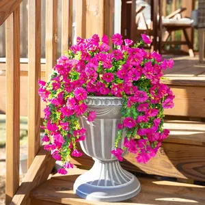 Artificial Hanging Flowers Plants for Outdoor, 2 Set Faux Hanging Violet Flowers Baskets with Eucalyptus Vines UV Resistant Realistic Fake Plants for Outside Porch Garden Yard Home Decor