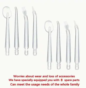 8-Piece Set Water Flosser Replacement Tips, Standard & Orthodontic Nozzles, Unscented Oral Irrigator Accessories for Teeth Cleaning & Oral Care, Power-Free Operation, Family Pack