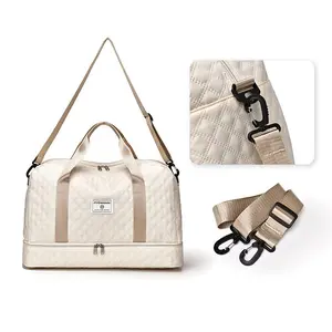 Diamond Pattern Lightweight Travel Duffel Bag, Large Capacity Luggage Tote with Wet/Dry Compartment, Side Pockets, Universal Nylon Carry-On for Daily Use, Gym, and Trips