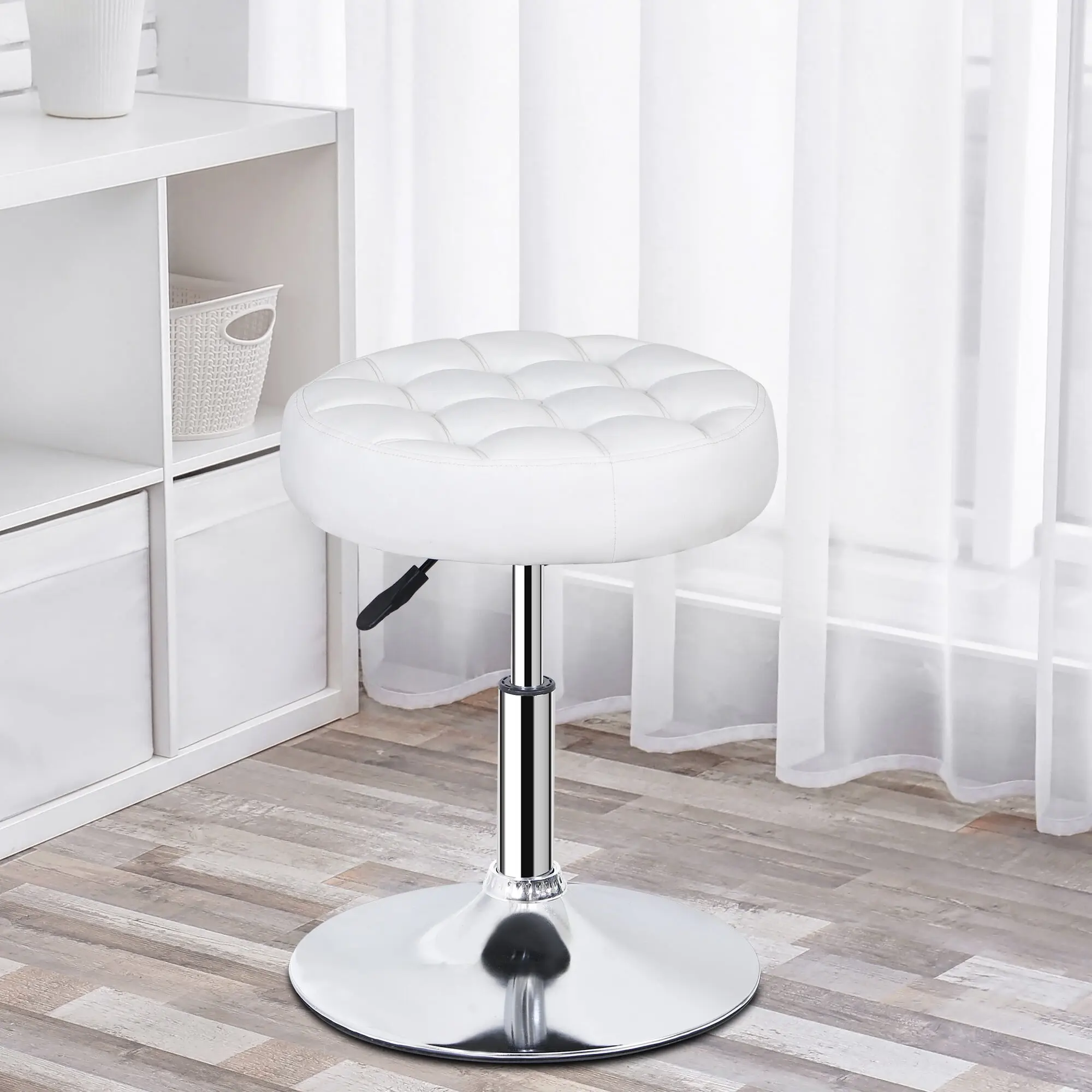 Segawe Adjustable Swivel PU Leather Vanity Chair - Padded Chair Barstools, Metal Frame, Round, Height-Adjustable, Easy Set-Up, Large Size, Modern Indoor Furniture Accent Piece
