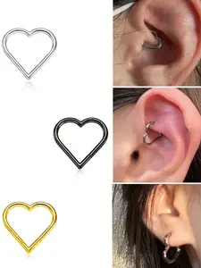 Heart Stainless Steel Spiral Nose Ring, No Piercing Required, Rock & Hip Hop Style Unisex Jewelry, Durable Body Accessory for All Seasons