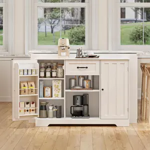 GIZOON Modern Freestanding Cupboard - Sideboard with Drawer, Door and Shelves, Versatile Indoor Storage Furniture for Kitchen, Living Room, White