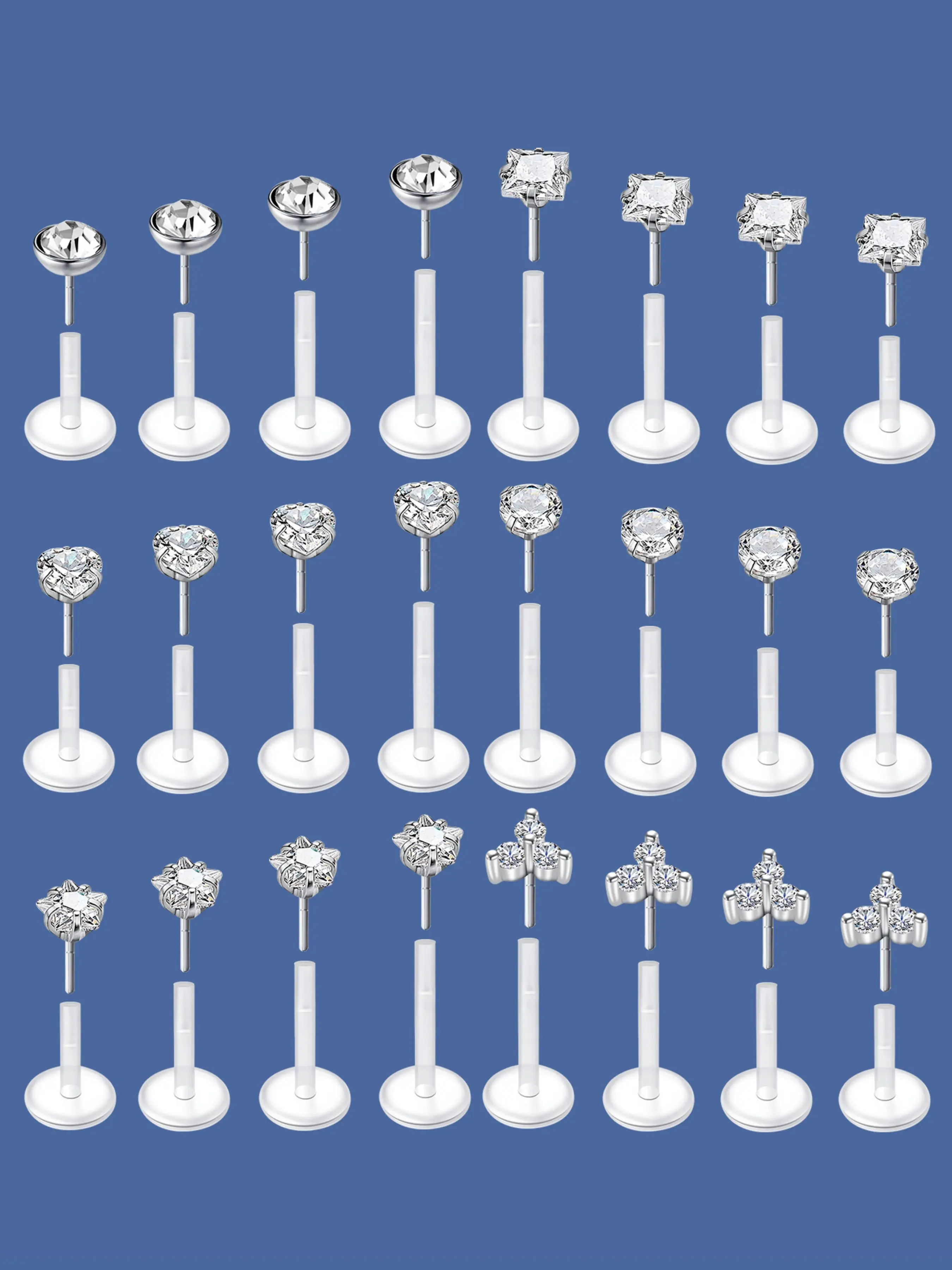 Women's Body Piercing Retainer Set, 16g Plastic & Threadless Design, Multiple Styles Available, Durable & Stylish Jewelry