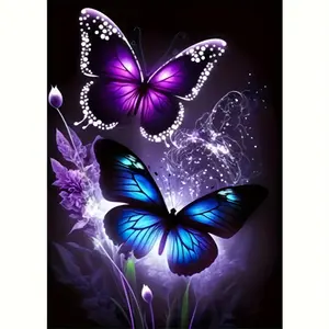 Two Butterfly Diamond Painting Kit Square Drill Round Drill Animal Series Embroidery Art Set, DIY Supplies Craft Project Diamond Art Tools Embroidery Design