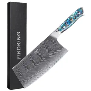 FINDKING Gorgeous Series 7.5 Inch Chopping Knife, 9Cr18Mov Damascus Steel, Razor-Sharp Blade, Resin Abalone Shell Handle, Professional Kitchen Knife, Cutting Chopping for Chicken Pork Spareribs Meat Vegetable