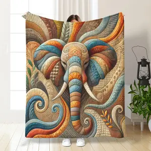 Vintage Elephant Pattern Blanket, 1 Count Skin-friendly Lightweight Throw, Cozy Throw Blanket, Warm Nap Blanket for Home & Office & Travel & Camping