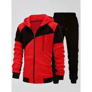 Men's Contrast Tracksuit (Zip Hoodie & Black Joggers) - Geometric Print, Stylish Casual Wear, Multiple Colors