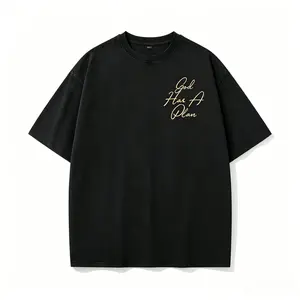 Vintage  "God Has a Plan" single-Sided Print Tee | Heavyweight Christian Streetwear, Unisex Wide-Shoulder Fit, High-Quality Cotton Casual Top for Men & Women