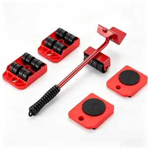 Heavy Duty Furniture Lifter with 4 Sliders for Easy Moving Adjustable Height Load Capacity 600lbs Per Wheel Red & Yellow Ideal for Couches Beds stick flooring rotation