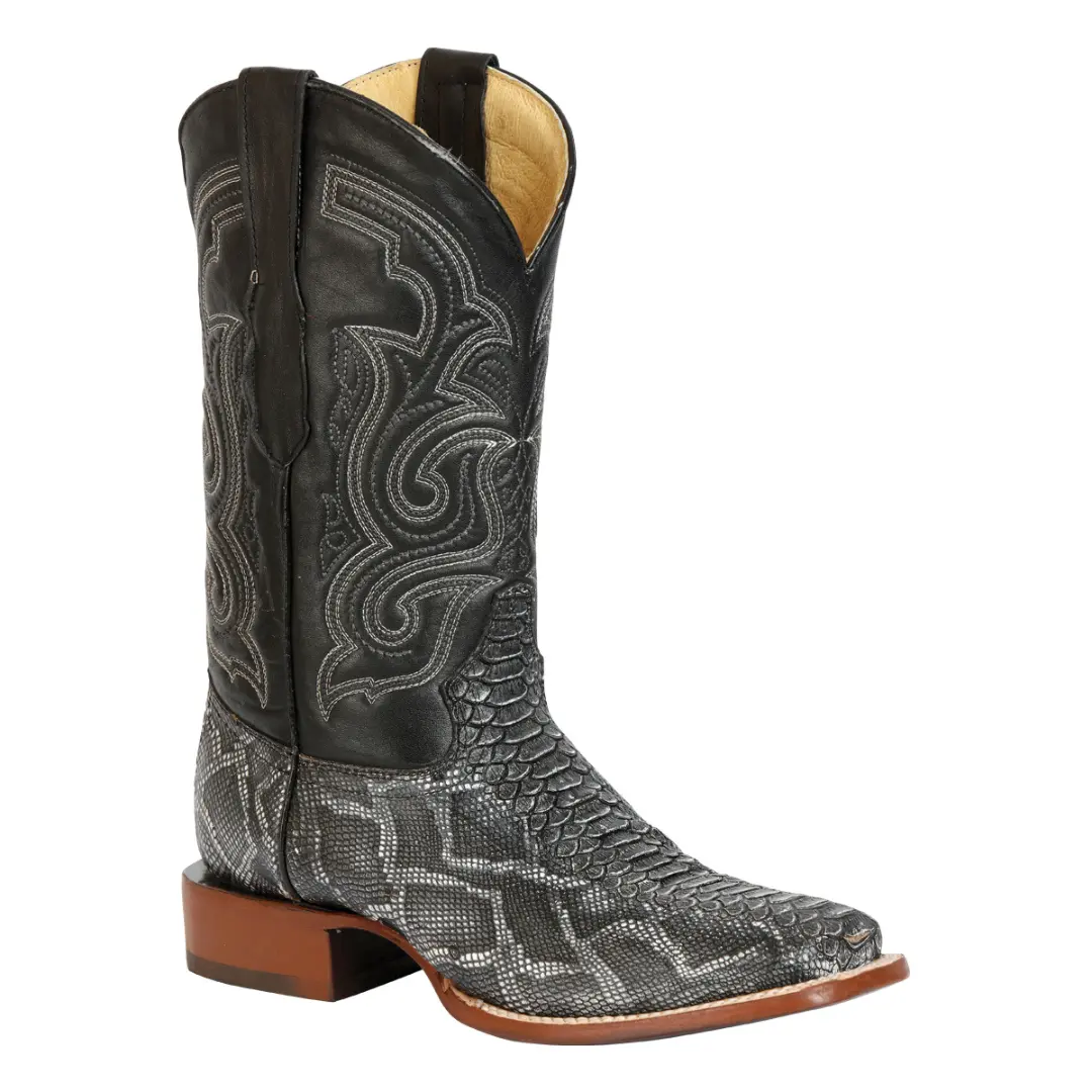 El General Men’s Imitation Python Print Rodeo Leather Boots - Gray