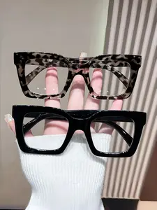 Women's Square Wide Frame Oversized Simple Elegant Fashion Personal Lazy Atmosphere Casual Classic Style Flat Mirror, Stylish Square Frames, 2pcs