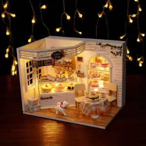 Cuteroom Handmade Wooden Mini House Model Toy, DIY Assembly Home Decor, Micro Scale Building Kit, No Tools Glue Batteries Included