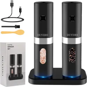 Electric  , Rechargeable   Set, Refillable Spice Automatic Mill Shakers Set with Adjustable Coarseness and LED Light  and salt pepper grinder