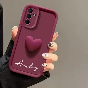 Phone Case - Personalized All Inclusive TPU Cases Custom Name Design Cute 3D Love Heart Phone Cases Compatible with Samsung Galaxy S25 S24 S23 S22 S21 S20 Ultra Plus A56 A55 A54 A53 A52 A35 A34 A16 A15 A14 A13 4G 5G Shockproof Soft Cover Anniversary