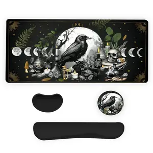 Gothic Style Mouse Pad Set, 4 Counts/set Including Mouse Pad & Keyboard Wrist Rest & Ergonomic Mouse Pad & Coaster, Gothic Mouse Pad And Keyboard Wrist Rest, Desktop Decoration for Home Office Gaming