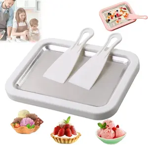 At-Home Rolled Ice Cream Maker Kit, Portable Instant Rolled Icecream Maker Machine Tray, DIY Freeze Dessert Board with 2 Scrapers, Stainless Steel Ice Cream Makers Tray for Fun Freezer Desserts