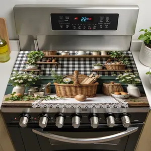 1 piece, induction cooker top cover, farmhouse weaving basket set suitable for induction cookers, glass stove top cover with sunflower and retro kitchen decorative elements, ceramic washing machine top pad for drying dishes, oven pad, absorbent pad