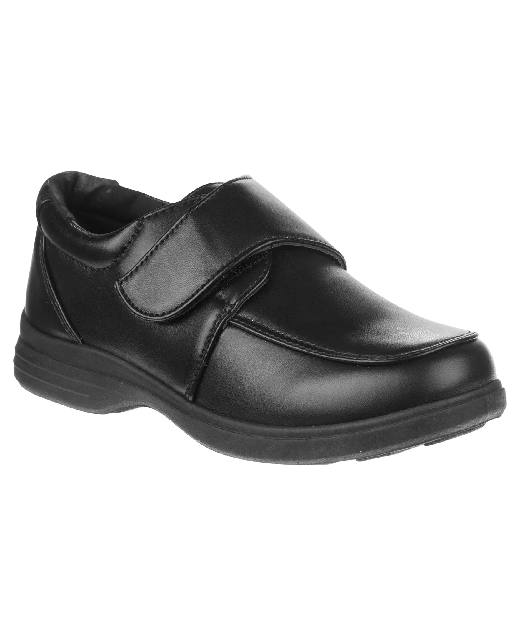 Josmo Boys' Faux Leather Uniform Dress Shoes - Solid Round Toe School Shoe with Cushioned Insole, Rubber Sole & Easy Hook & Loop Closure, Lightweight, Synthetic