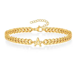Hot  Magic Chain 26 Initials Men's Bracelet, Stainless Steel Non-Fading Couple Cuban Bracelet Jewelry