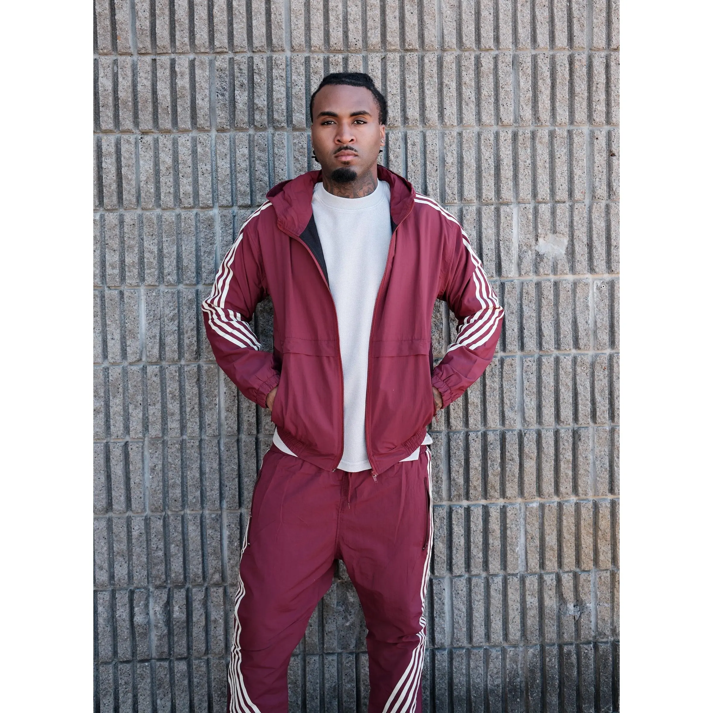 88 Vintage Nylon Track Jacket - BH88J - Blank House Activewear Clothing, Athletic Outerwear, Fashion Streetwear Tracksuit with Bold Details, Diagonal Stripes, Vintage Track