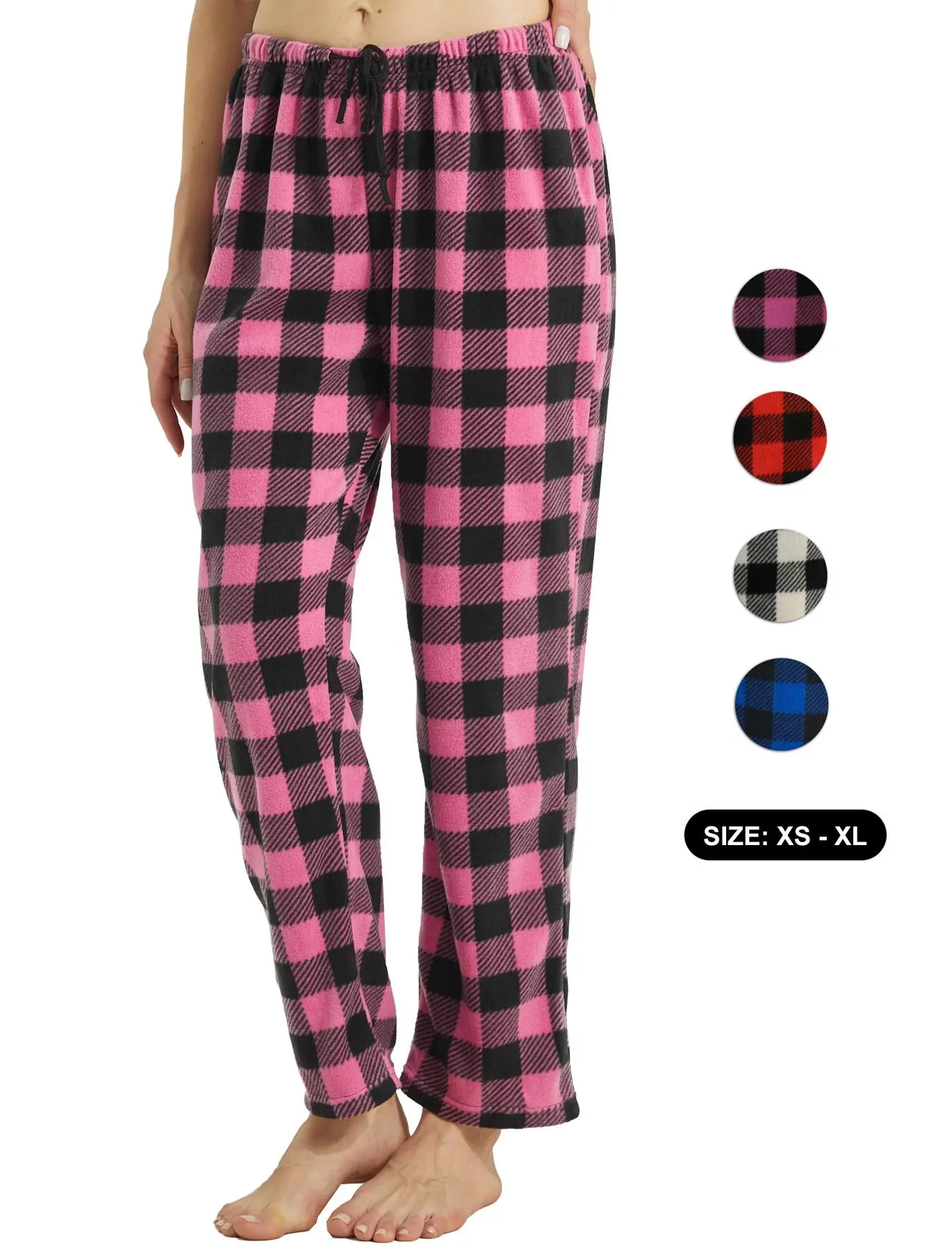 Women's Plaid Pyjama Bottoms Fuzzy Fleece Checked Pjs Pants Soft Drawstring Lounge Sleepwear for Ladies Women Sleep Bottoms for Fall & Winter