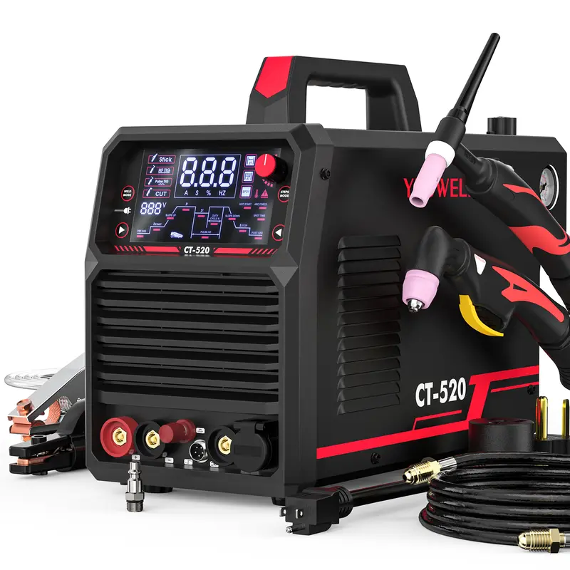 YESWELDER CT-520 110/220V DC TIG Welder & Plasma Cutter Combo | HF CUT/HF TIG/Pulse TIG/Spot Welding/Stick 5-In-1 Welding Machine | 200A TIG MMA & 50A CUT