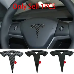 1/2PCS Car Steering Wheel Center Emblem Cover Sticker Decal Decoration Accessories Car Accessory Automotive Decoration For Tesla Model 3 Mode S X Model Y Juniper Roadster SpaceX Car Interior Decor Car Decorations
