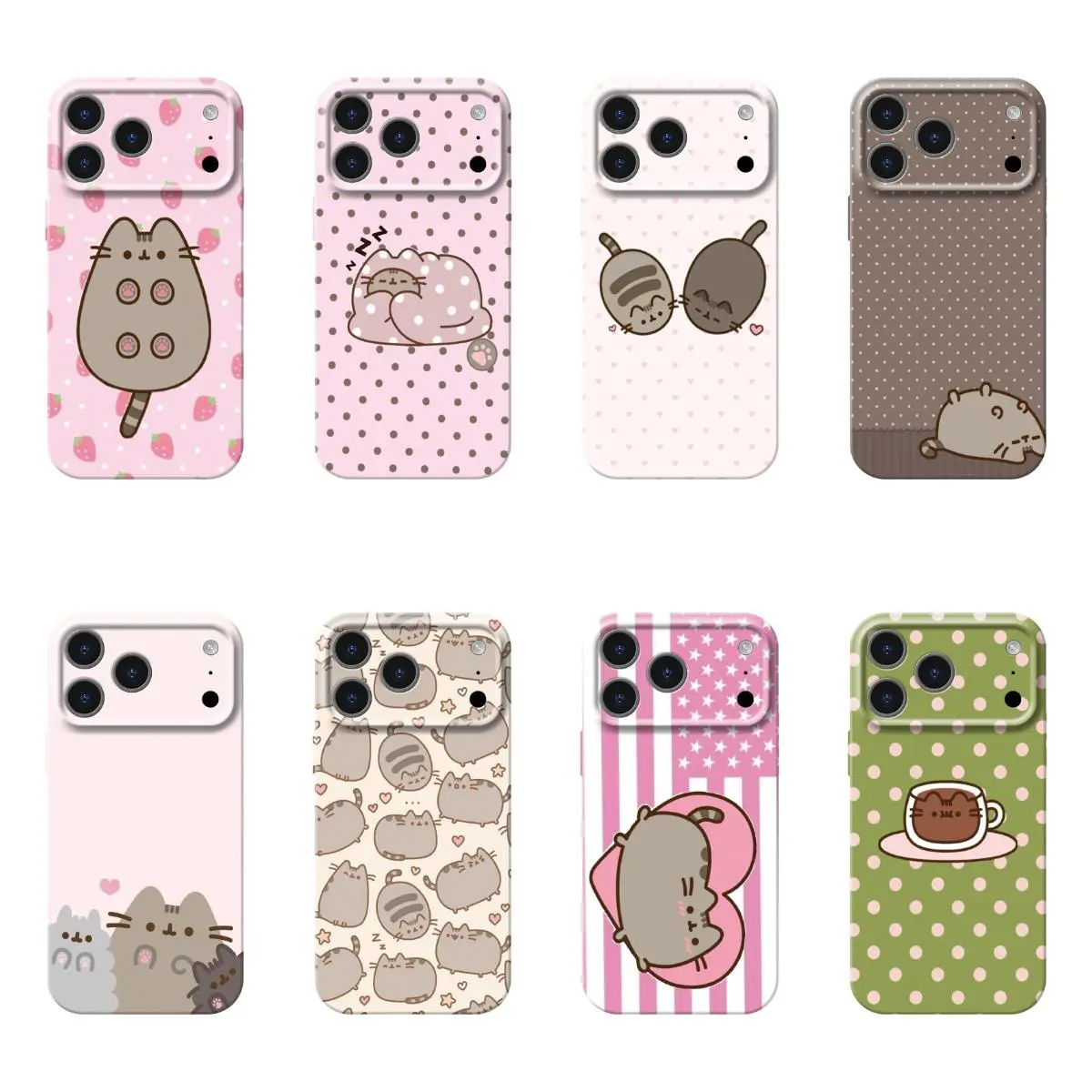 Pusheen The Cat Full Coverage Phone Case, Polka Dot Shockproof Case Cover Compatible With iPhone 16 15 14 13 12 11 Pro Max Galaxy S25 S24 S23 S22 Ultra, Gift For Christmas
