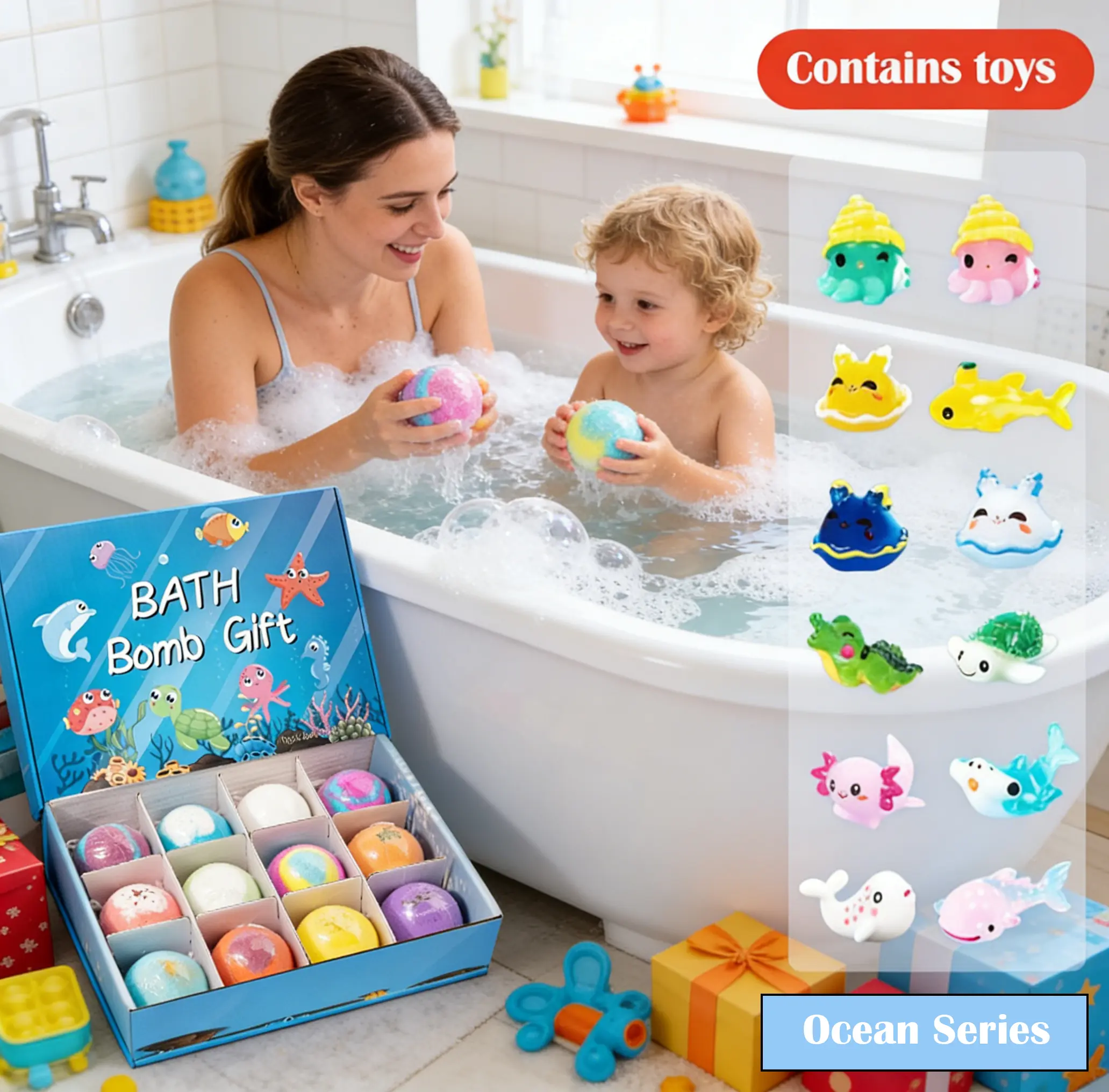 12 Pcs Kids Bath Bomb Gift Set with Surprise Toys Inside | Easter Basket Stuffers for Boys & Girls | Colorful Fizzy Bubble Bath Bombs for Skin Nourishing & Gentle Care | Safe Bath Bombs for Kids Bath Time Fun