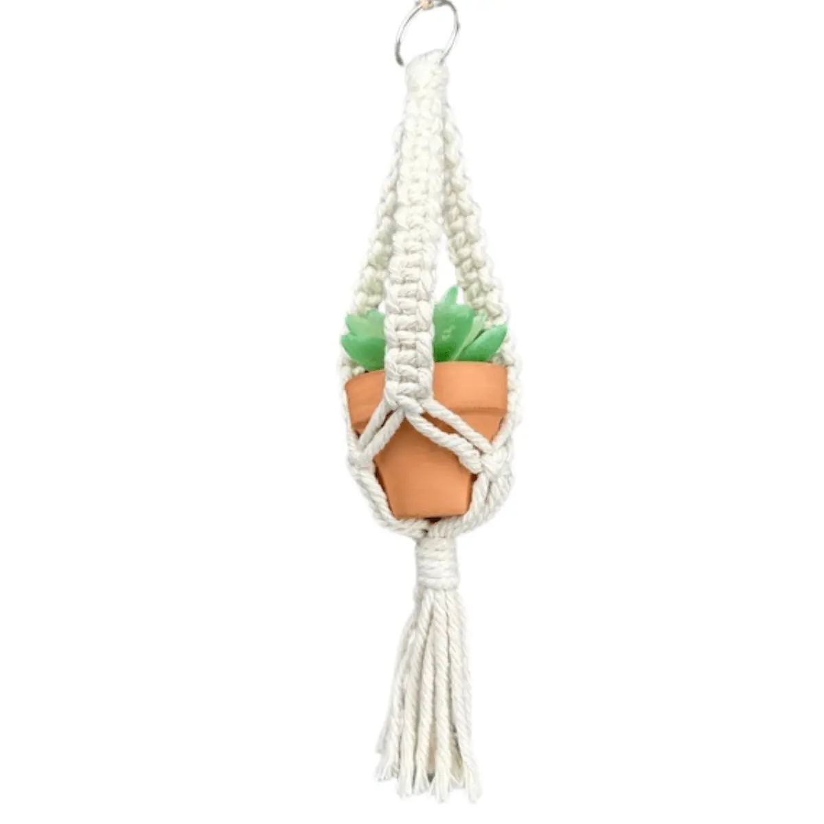 JODORA Minco Syros Micro Plant Hanger 100% Cotton Macrame Mini Boho Plant Holder, Handmade Bohemian Home Décor, Car Succulent Hanger, Key Chain