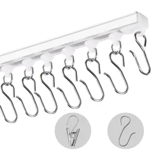 fathersdaygift VEVOR Ceiling Curtain Track Set, 9.9 FT/3Meter, Self Adhesive, No Drill Ceiling Track System for Curtains, Room Divider Curtain Track Ceiling Mountedfor Living Room with Hooks and Hardware, White