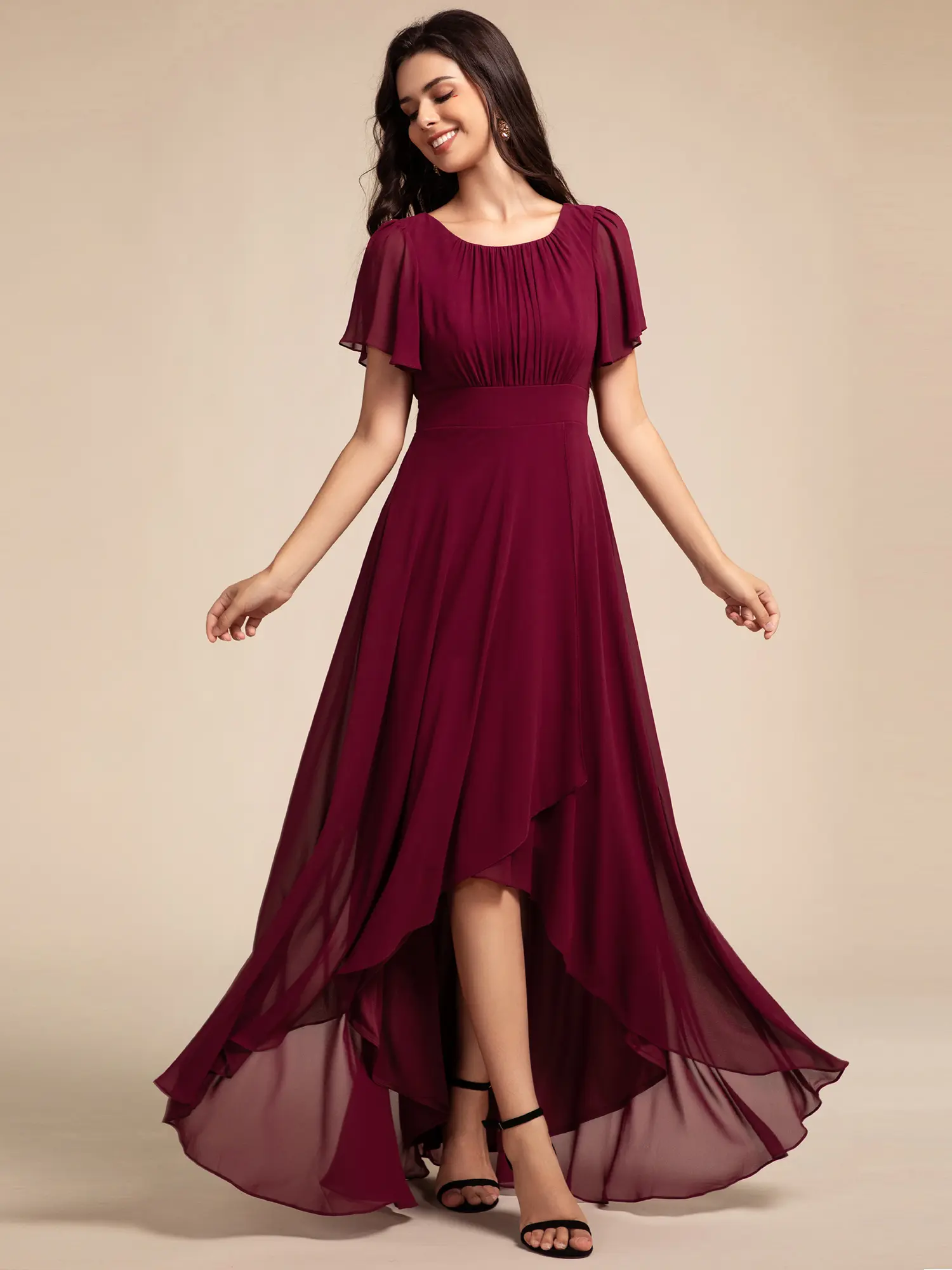 Ever-Pretty Elegant Round Neckline Short Sleeve A-Line Chiffon Bridesmaid Dress 02213