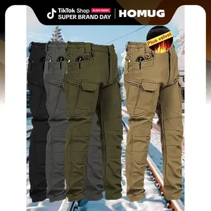 HOMUG Men's Windproof & Warm Outdoor Military Tactical Pants - Fleece-Lined, Solid Color, Mid-Rise, 320g Knit Fabric (Belt-Free, Multi-Pocket, Regular Fit) | Fall/Winter Casual Weekend Wear