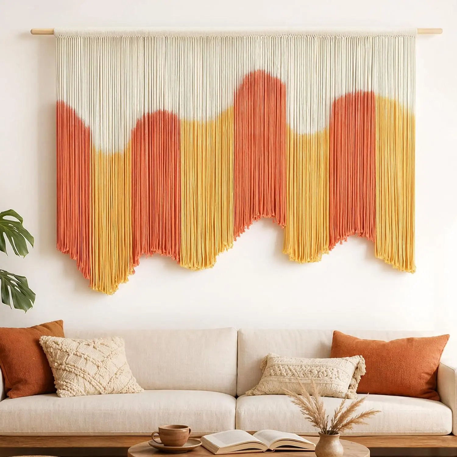 59 in Large Ombre Cotton Wall Hanging Tapestry with Natural Elements | Boho Wall Decor for Living Room Bedroom Nursery