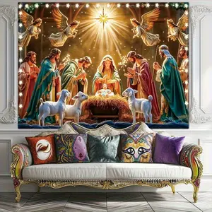 1pc Christmas Nativity Scene Tapestry - Celebrate the True Meaning of Christmas, Polyester Fabric, Living Room Bedroom Office Home Room Party Decoration Background Cloth, with Free Installation Package