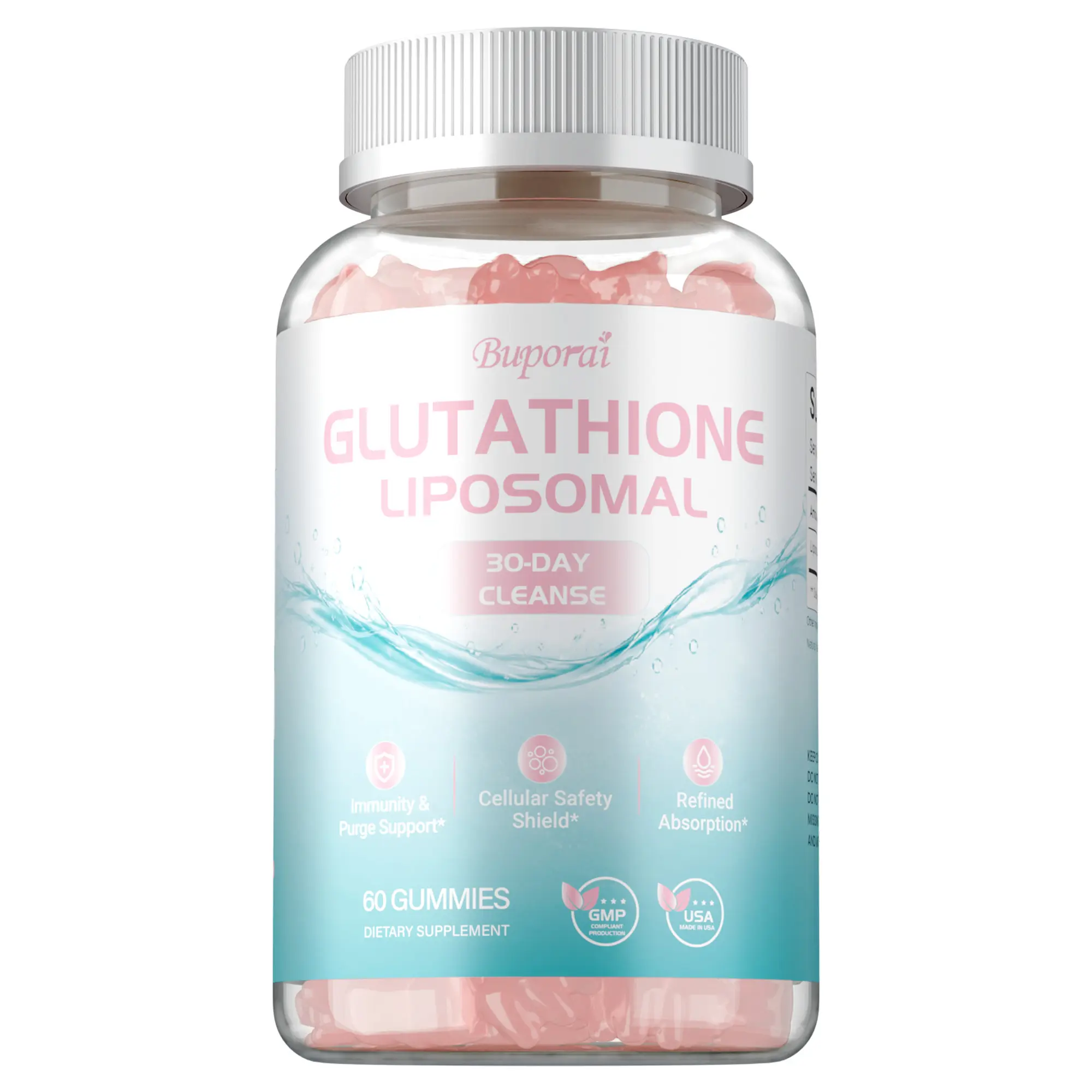 Buporai Dietary Gummies (60 count) are formulated with glutathione for efficient absorption; they support the cellular barrier and immune function, and are convenient to take.