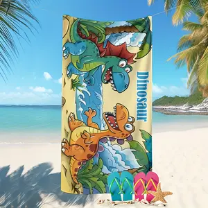 1pc Cute Cartoon Dinosaur Pattern Beach Towel, Strong Water Absorption Soft Microfiber Bath Towel, Bathroom decoration, Holiday Gift! Absorbent Thickened Towels