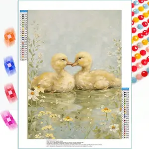 1pc Cute Ducklings Diamond Painting Kit, Size: 11.8*15.75 Inches, for Adults & Beginners, Vintage Watercolor 5D DIY Full Drill Round Diamonds Art, Home Wall Decor, Holiday Gift, Handmade Craft, Handcraft, Frameless