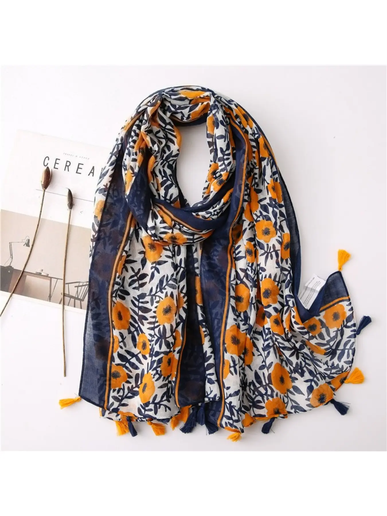 Japanese-style bohemian cashew print cotton-linen scarf with retro patchwork, artistic and fresh aesthetic, elegant sun-protective shawl, Tassel Decor Shawl, Boho Style Scarf, Fashion Shawl